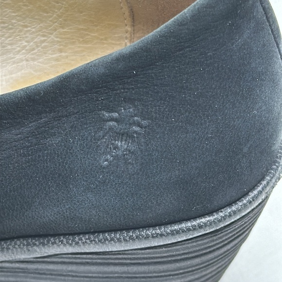 Fly London Yaz Black Leather Suede Chucky Wedge Heels Slip On Shoes EU 38 US 7 - Picture 11 of 12